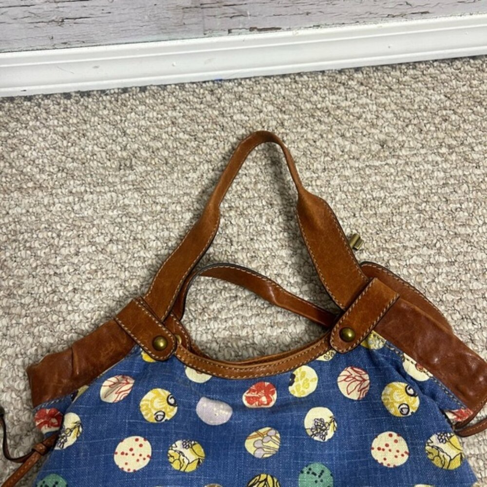 Fossil Blue and Brown Hobo Bag with Leather Straps - Picture 5 of 9